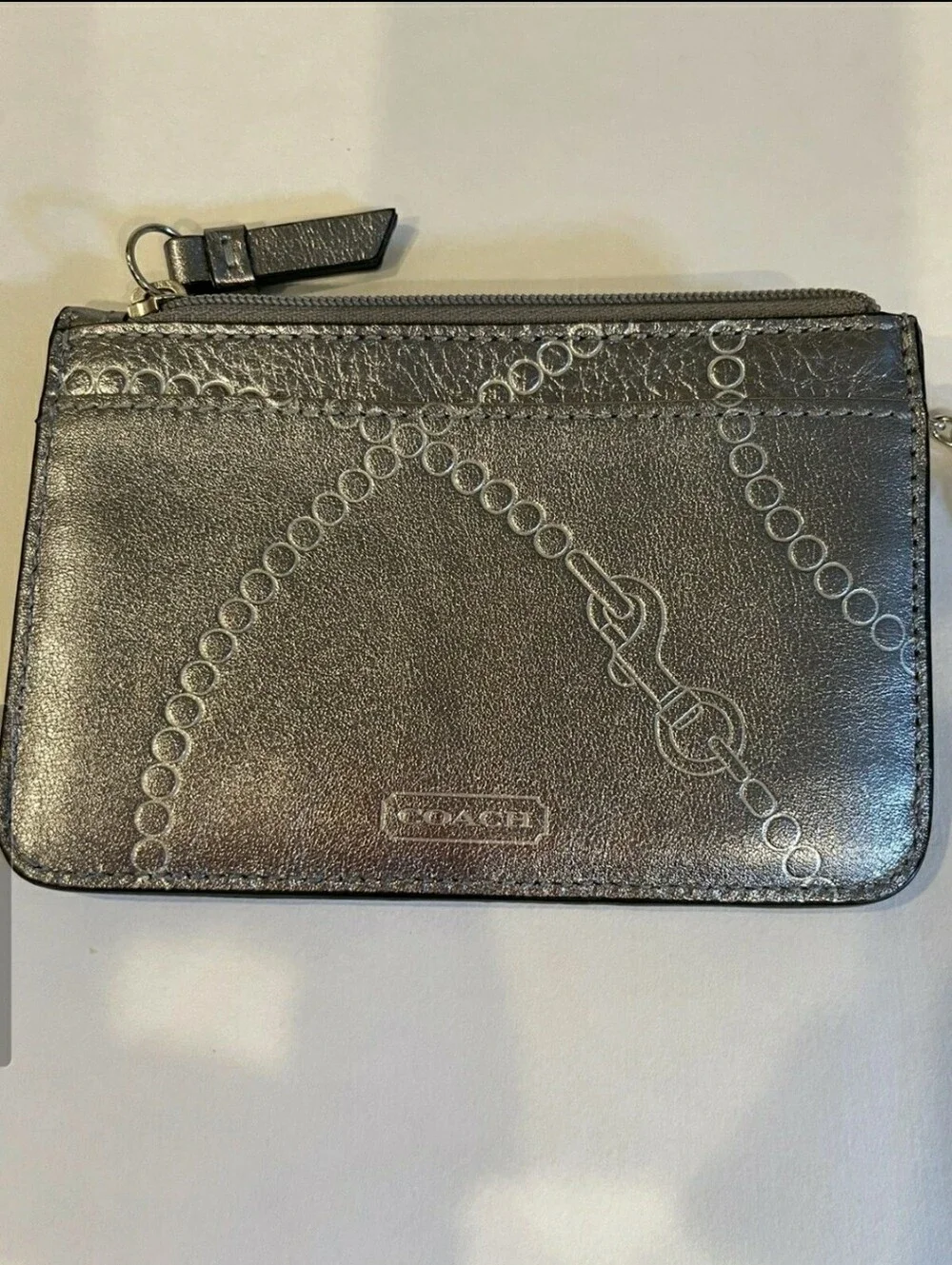Coach Silver Leather Signature Card/ Keys and Change Purse